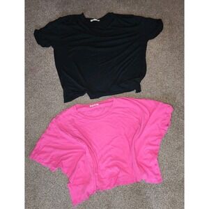 We The Free Shirt Women's LG Crop Top Crew Neck Short Sleeve Lot Of 2 Hot Pink